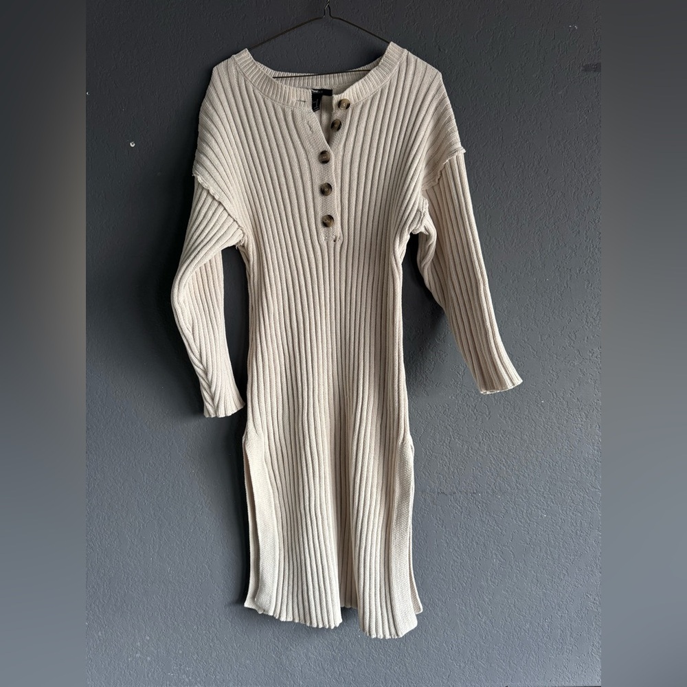 Cream Ribbed Knit Dress